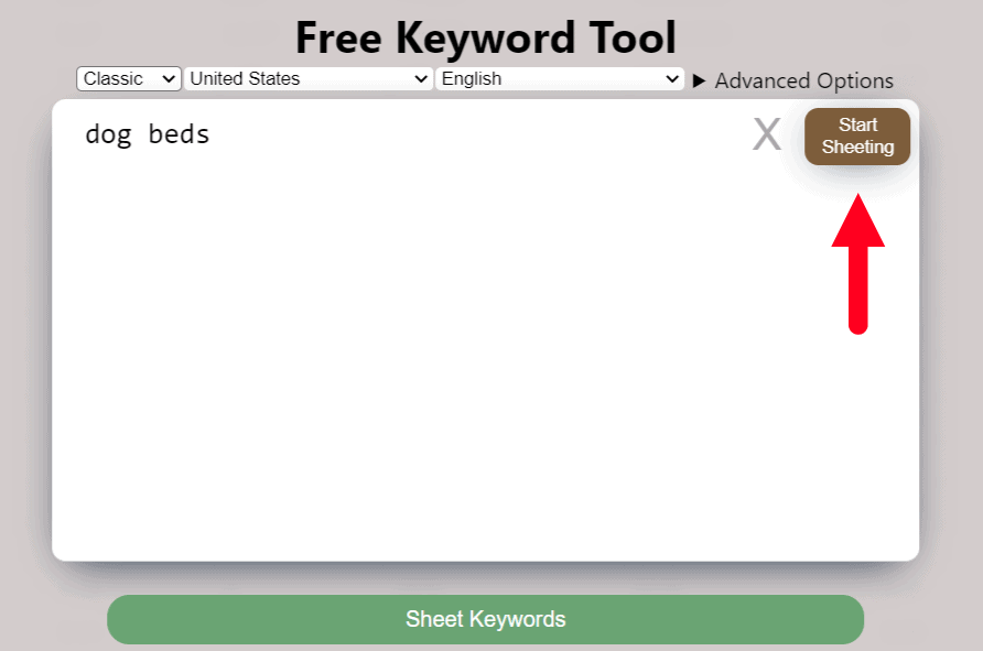 Screenshot of Keyword Sheeter.