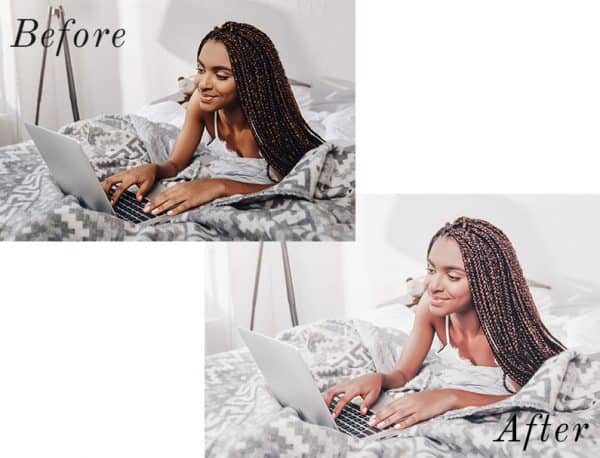 A before and after of two images using photo presets