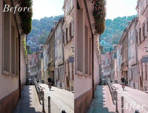 Before and after image of narrow streetway