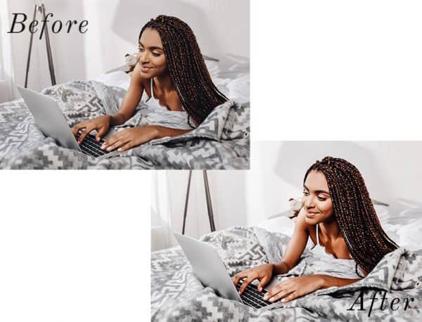 A before and after of two images using photo presets