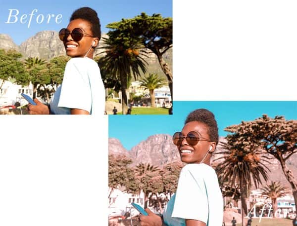 A before and after of two images using photo presets