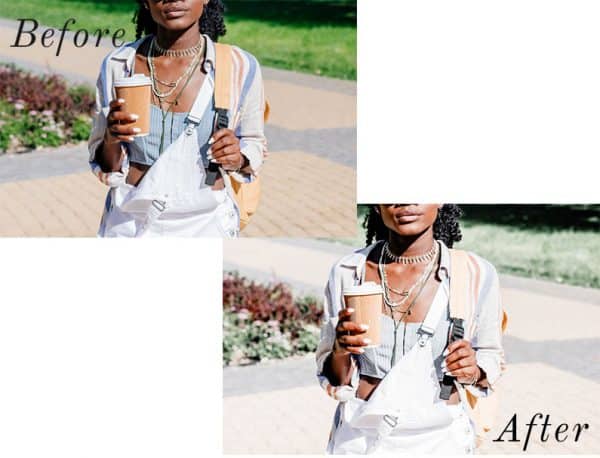 A before and after of two images using photo presets