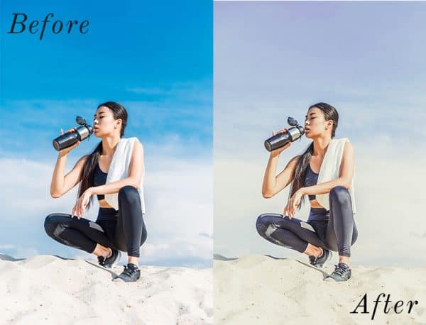 A before and after of two images using photo presets