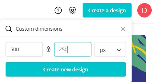 Screenshot of Canva's custom dimension