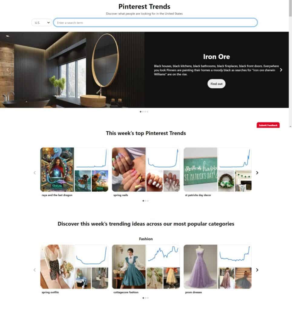 Screenshot of Pinterest Trends.
