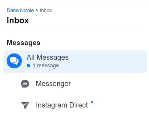 A screenshot of Facebook's message center