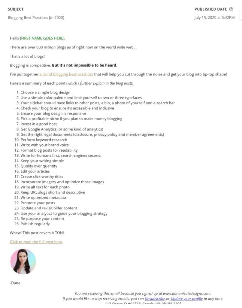 A screenshot of an email newsletter.