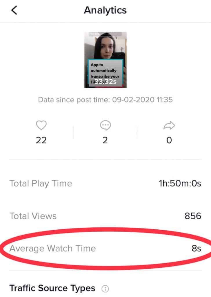 Screenshot of TikTok analytics