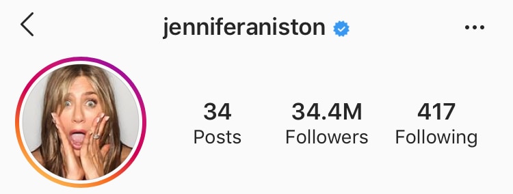 A screenshot of Jennifer Aniston's Instagram account username