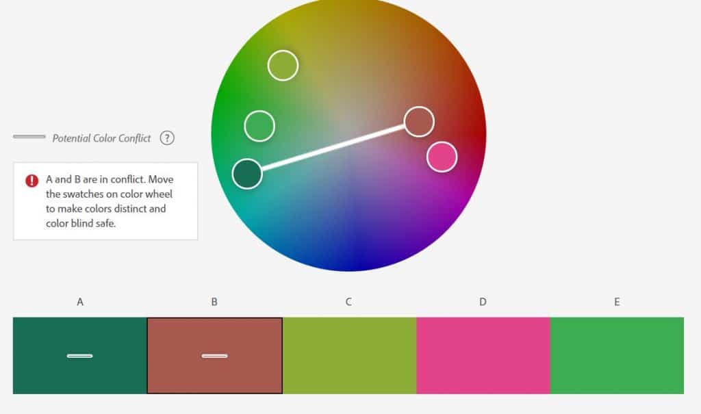 5 different colors along with a color wheel